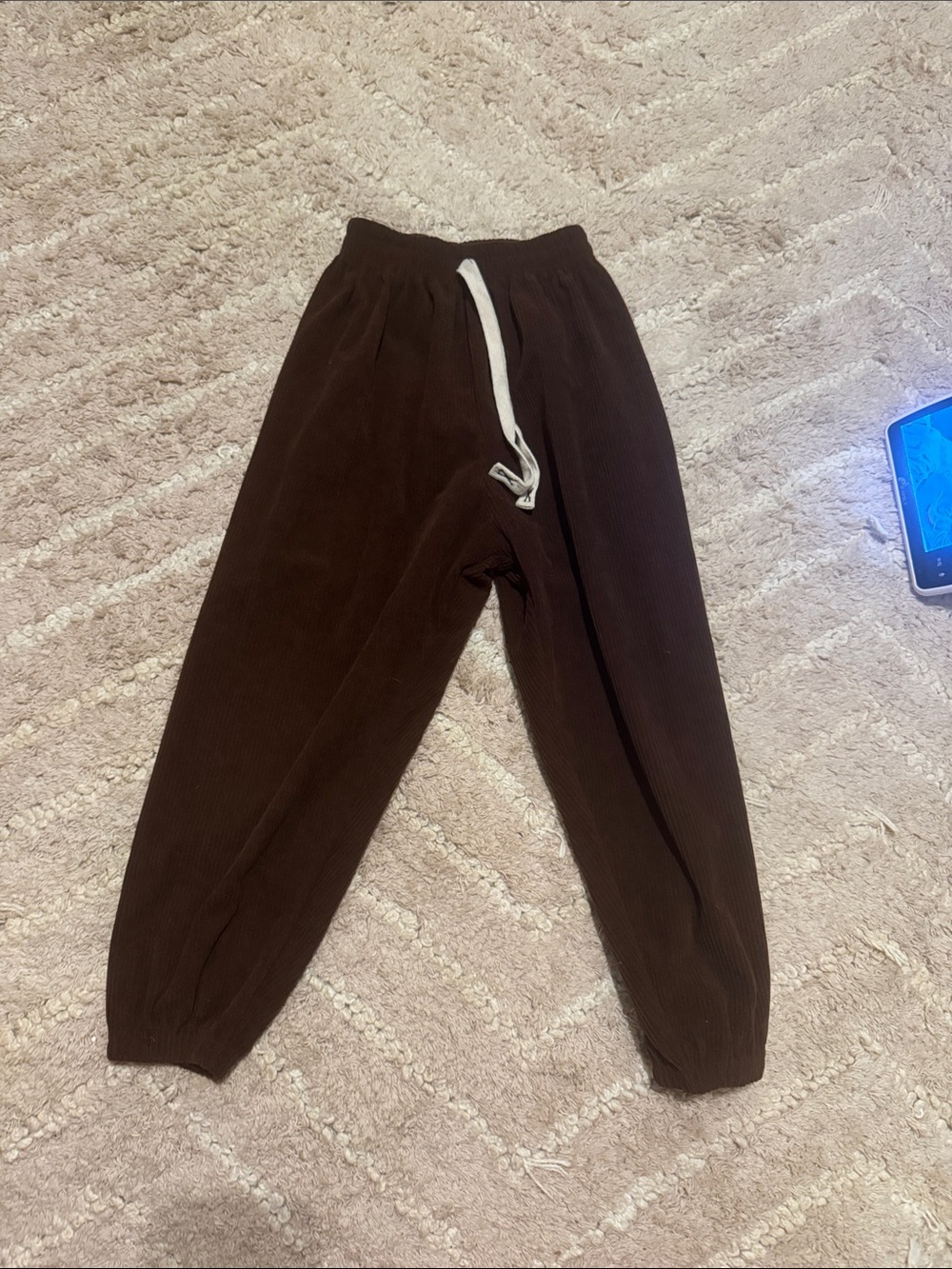Kids Brown Corduroy Jogger Pants with Drawstring